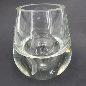 Blown Crystal Moon & Stars Etched Clear Bubbble Art Glass Vase MCM Poland 2 Side
